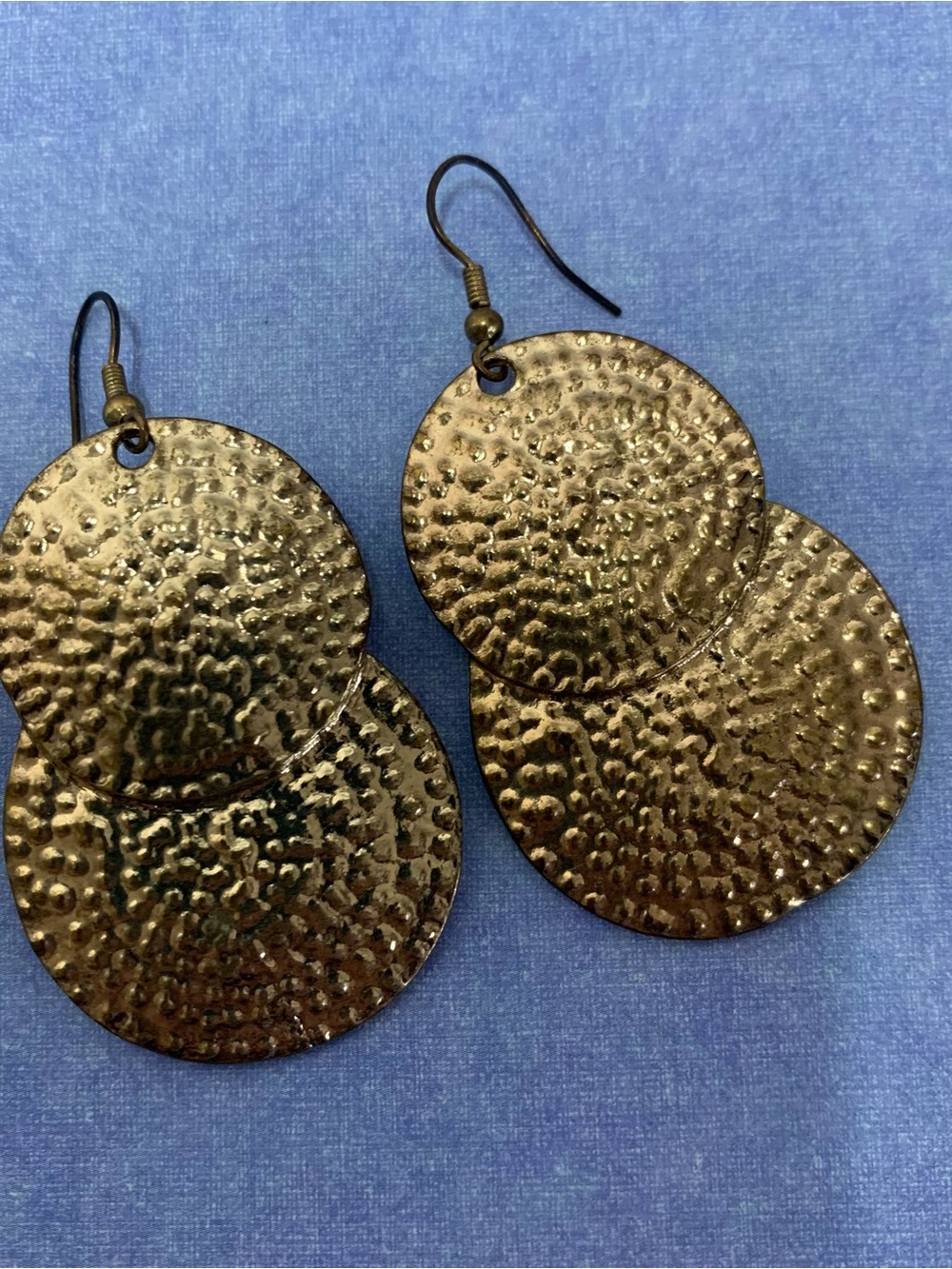 Boho Antique Gold Hammered Double Disc Dangle Earrings